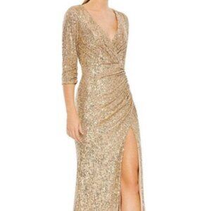 Mac Duggal Light Gold Ruched Sequin Trumpet Gown